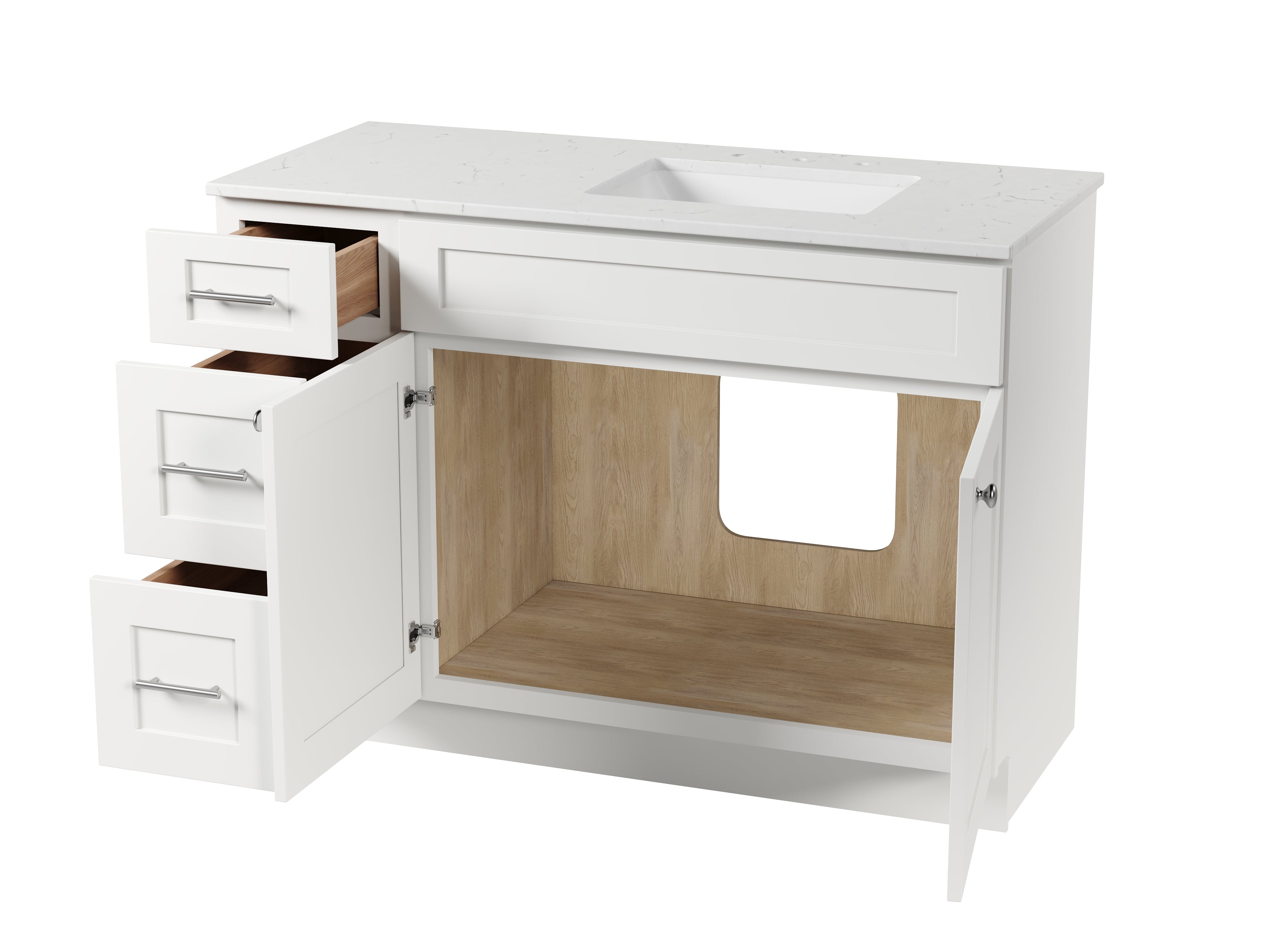 Disar 49'' Drawer Left Single Bathroom Vanity with Quartz Top
