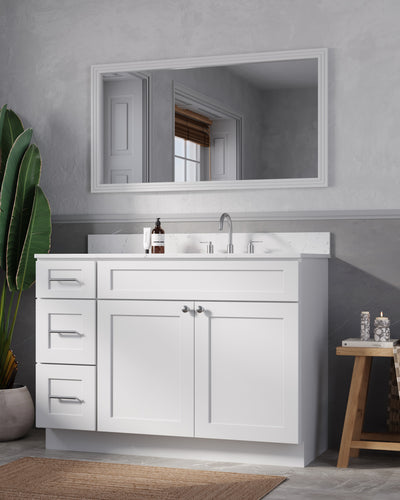 [color:White] 49'' Left Drawer Single Bathroom Vanity with Quartz Top - plywood right sink detail