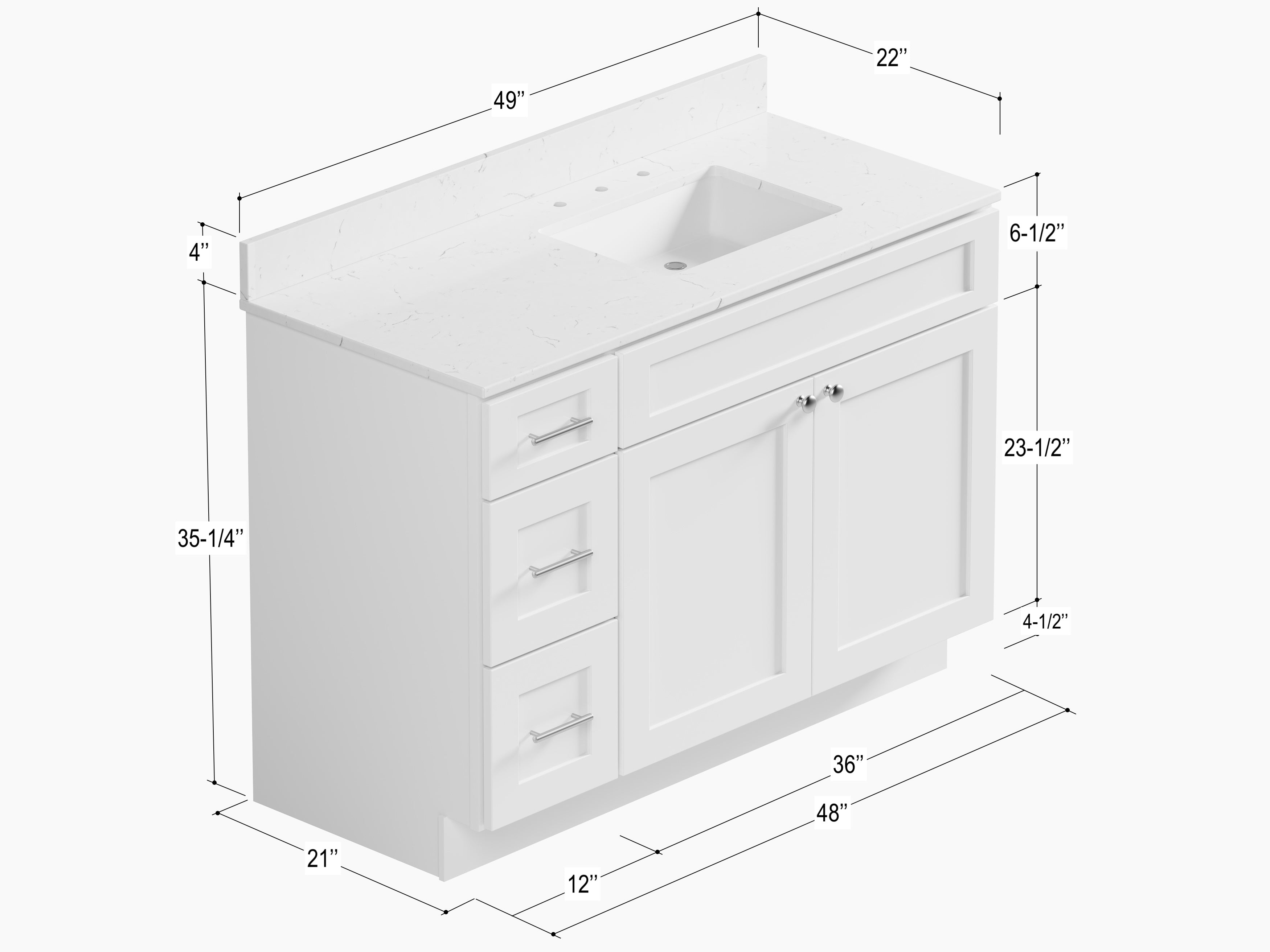 Disar 49'' Drawer Left Single Bathroom Vanity with Quartz Top