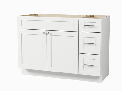 [color:White] 48" Single Bathroom Vanity Base with Right Drawers - front view