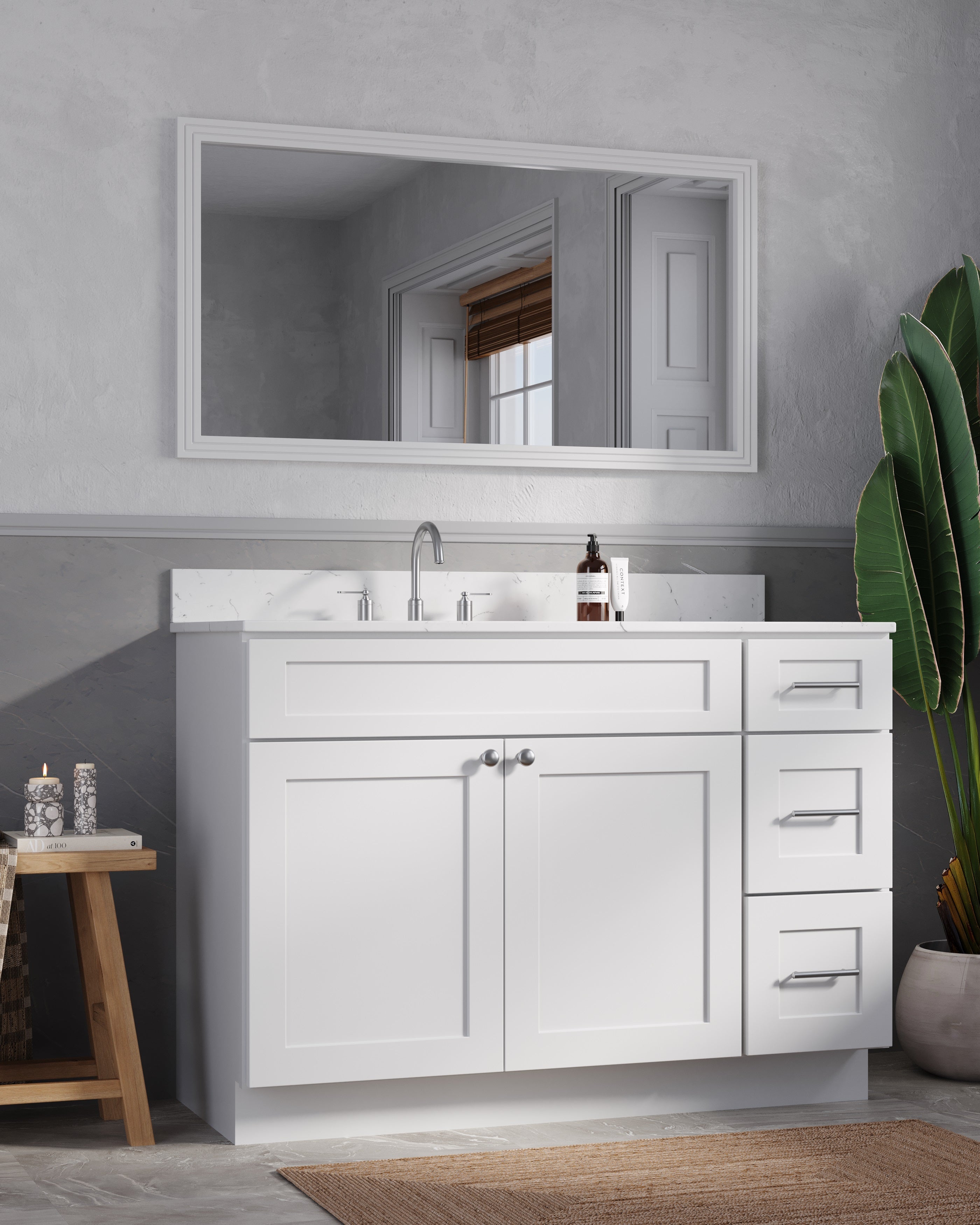 Disar 49'' Drawer Right Single Bathroom Vanity with Quartz Top