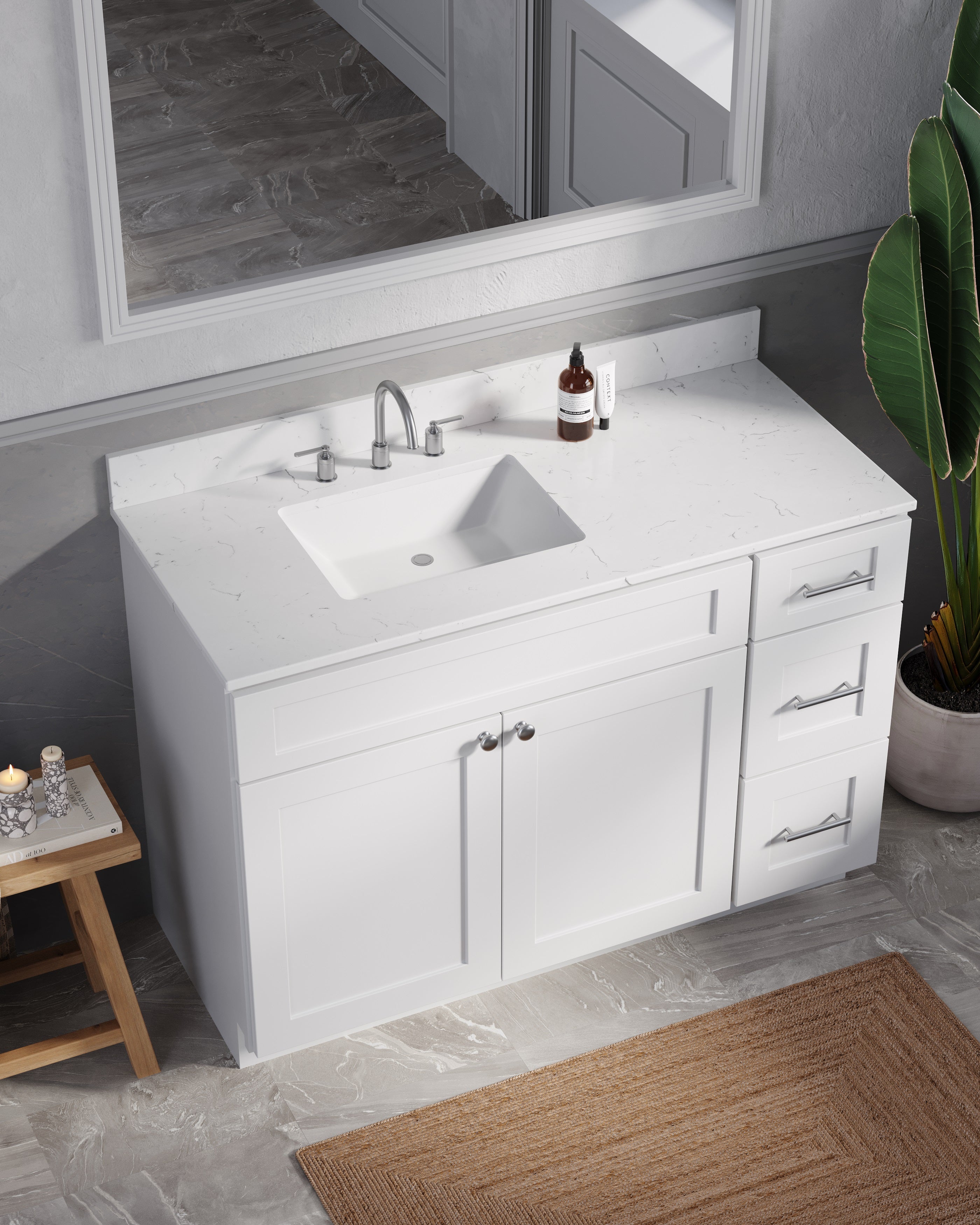 Disar 49'' Drawer Right Single Bathroom Vanity with Quartz Top
