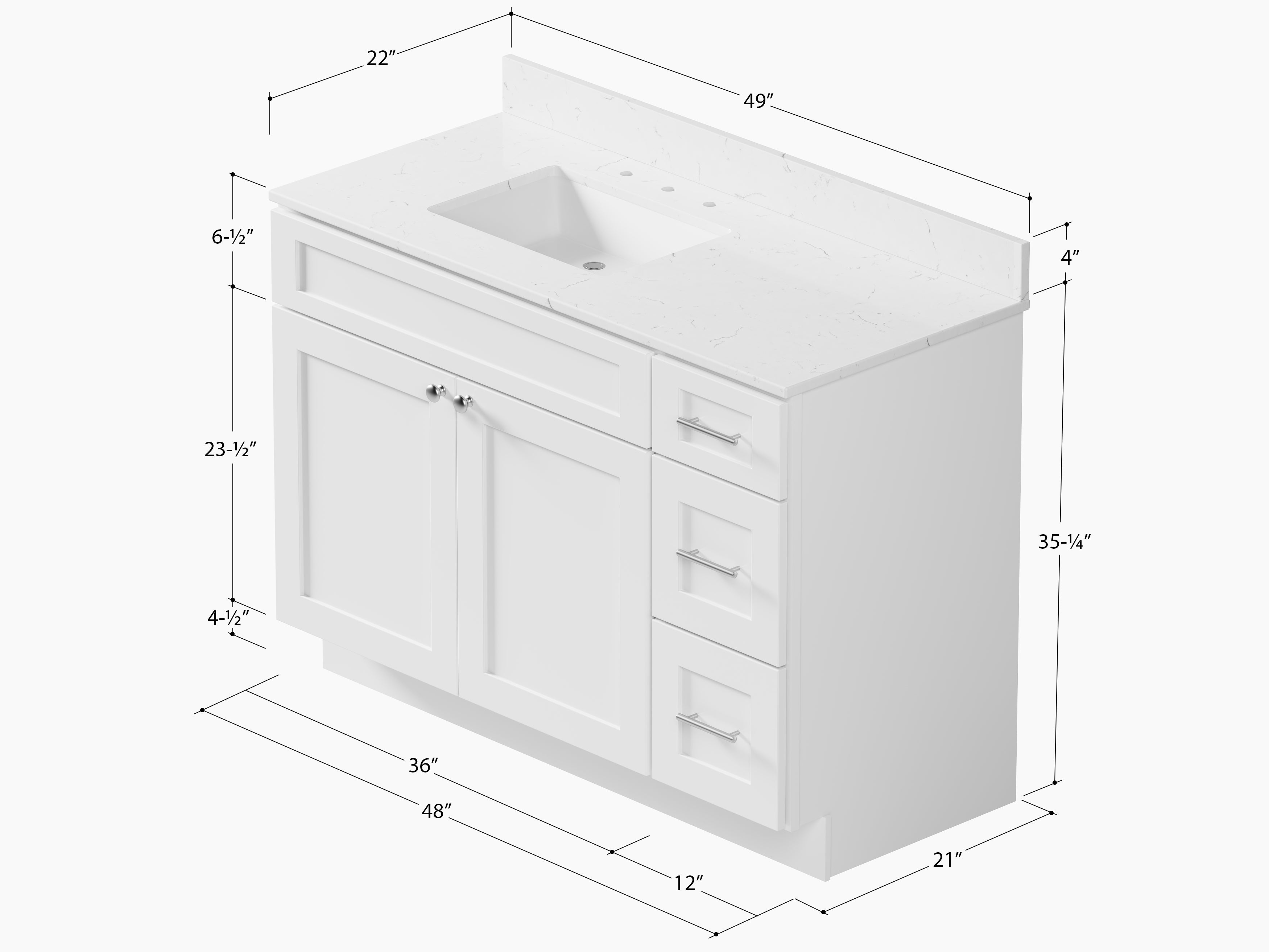 Disar 49'' Drawer Right Single Bathroom Vanity with Quartz Top
