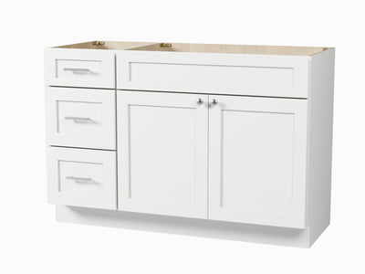 [color:White] 51" Single Bathroom Vanity Base Only in White, Left Drawer - front view