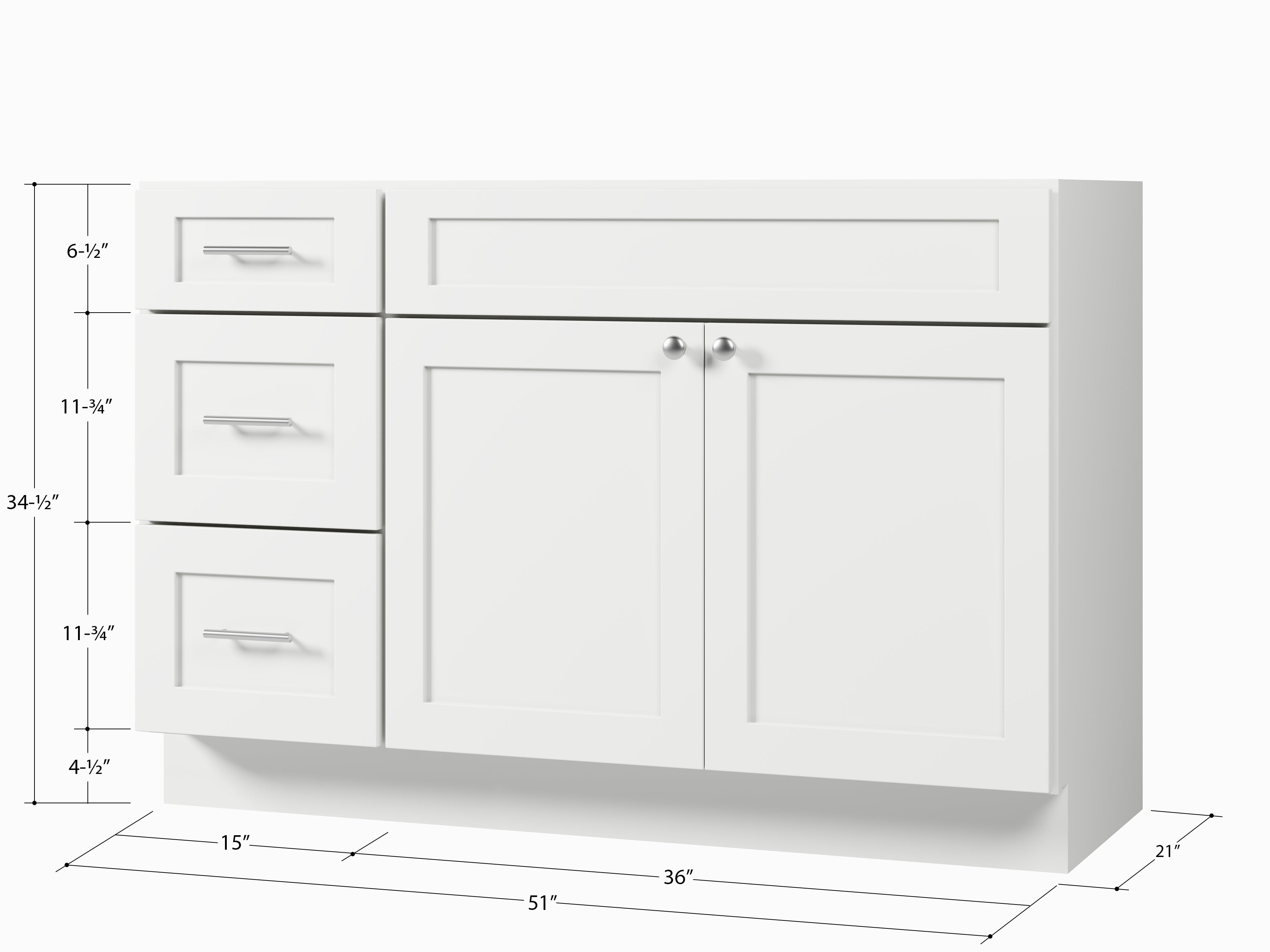 Disar 51" Single Bathroom Vanity Base Only in White (Left Drawer)