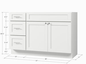 Disar 51" Single Bathroom Vanity Base Only in White (Left Drawer)