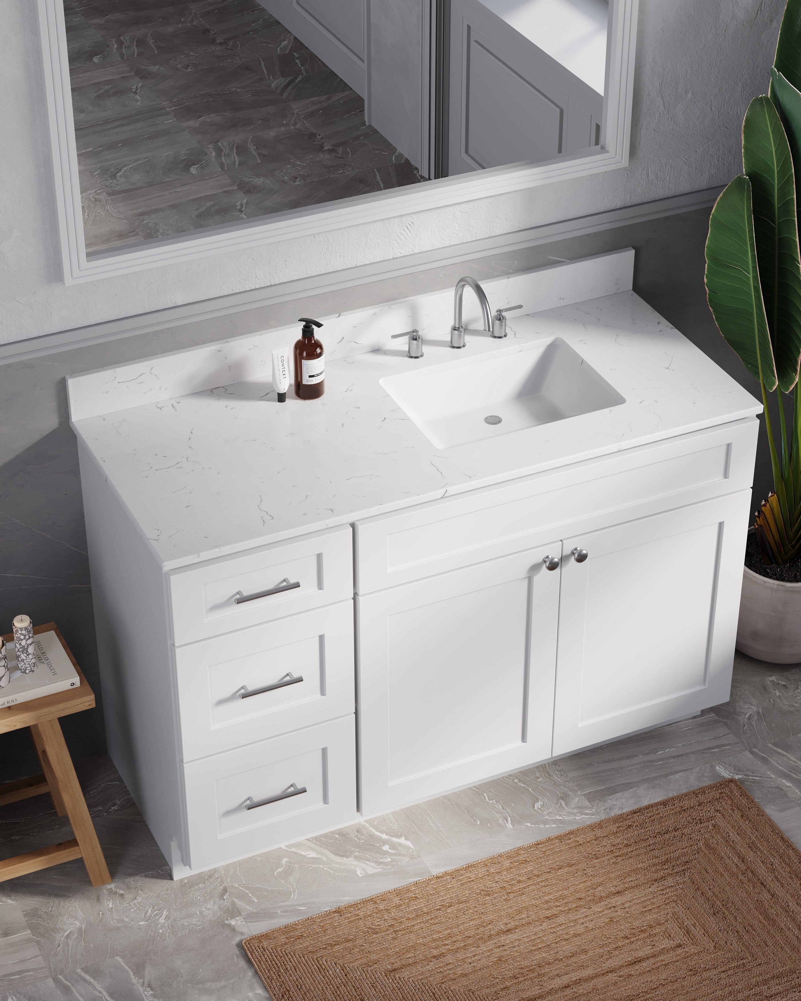 Disar 52'' Drawer Left Single Bathroom Vanity with Quartz Top