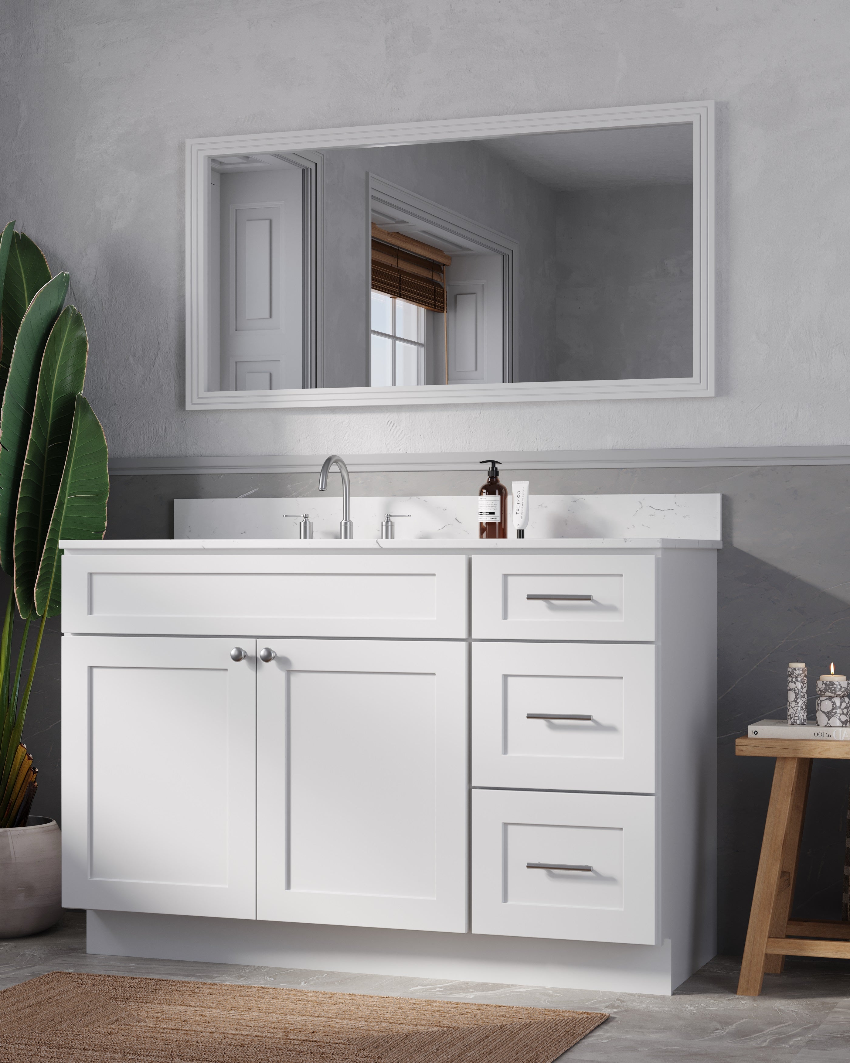 Disar 52'' DrawerLeft Single Bathroom Vanity with Quartz Top