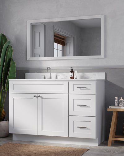 [color:White] 52'' Right Drawer Single Bathroom Vanity with Quartz Top - plywood construction detail