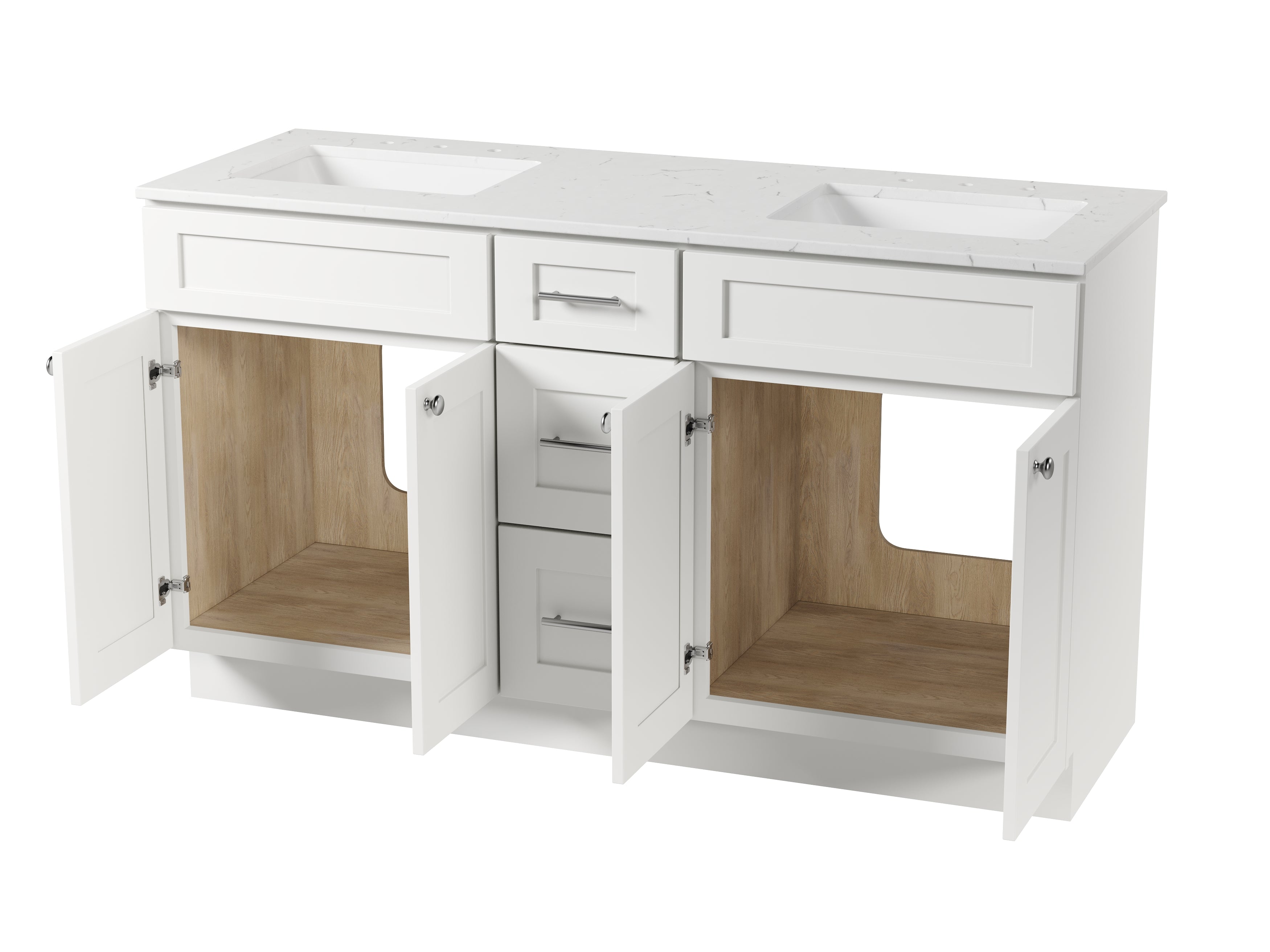 61'' Double Bathroom Vanity with Carrara Quartz Top