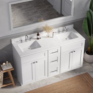 61'' Double Bathroom Vanity with Carrara Quartz Top