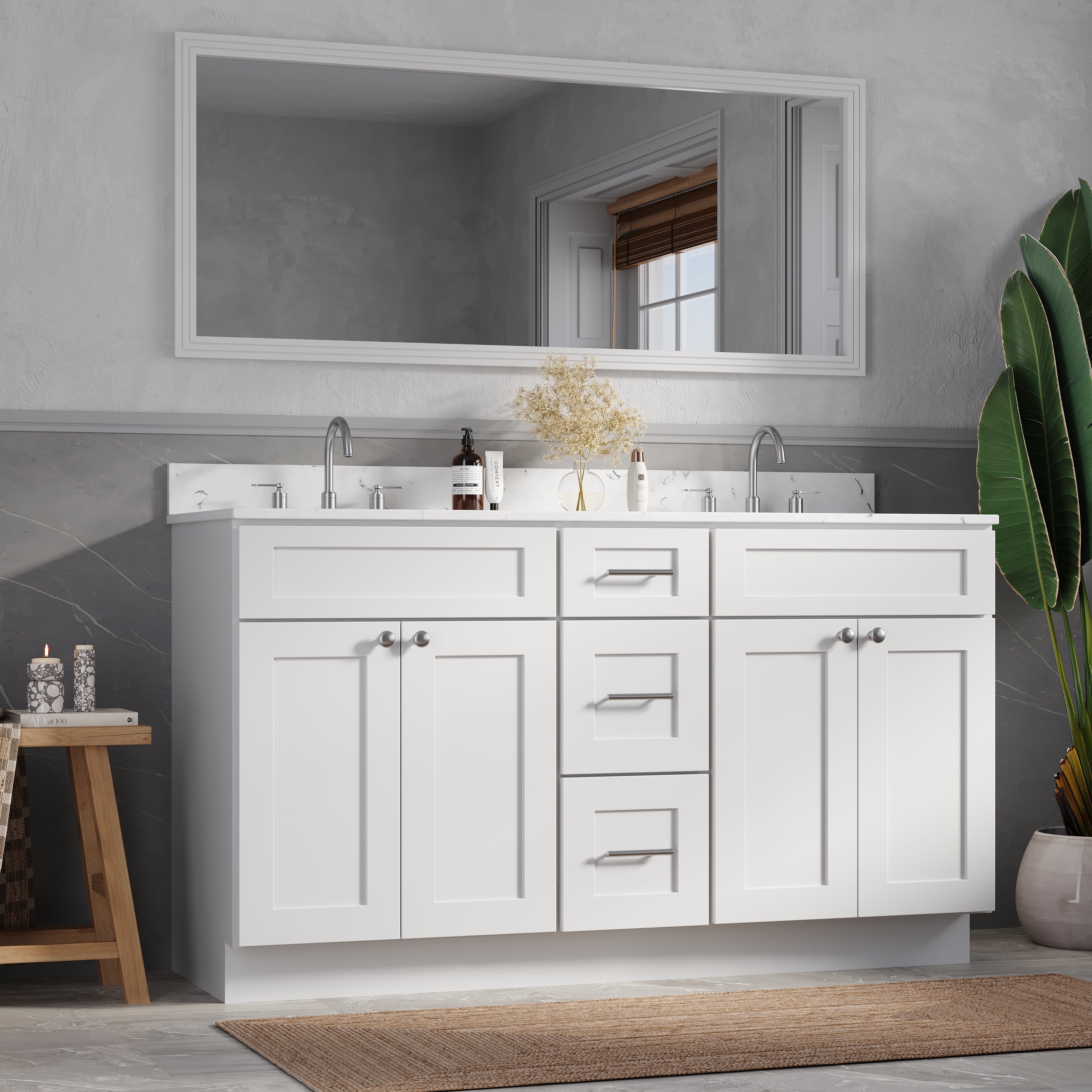 61'' Double Bathroom Vanity with Carrara Quartz Top