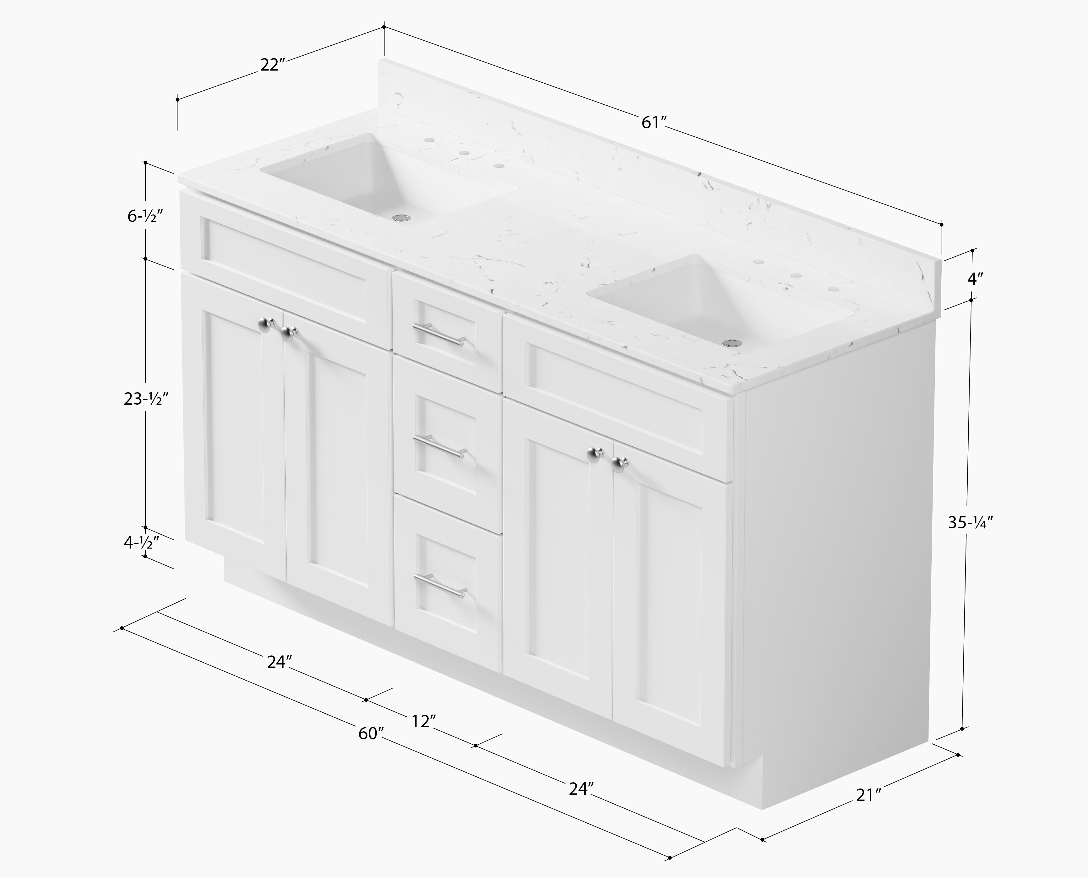 61'' Double Bathroom Vanity with Carrara Quartz Top