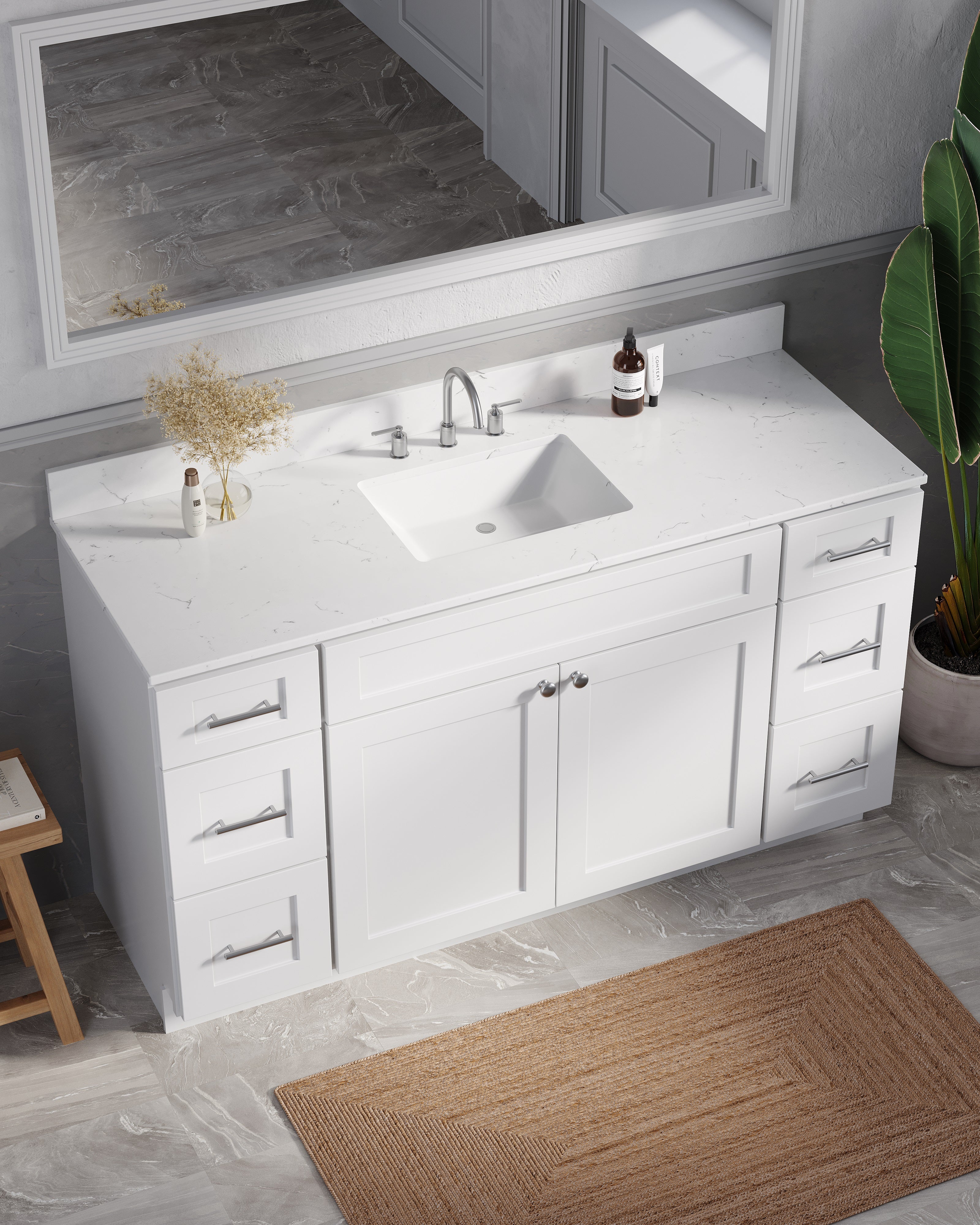 61'' Single Bathroom Vanity with Carrara Quartz Top