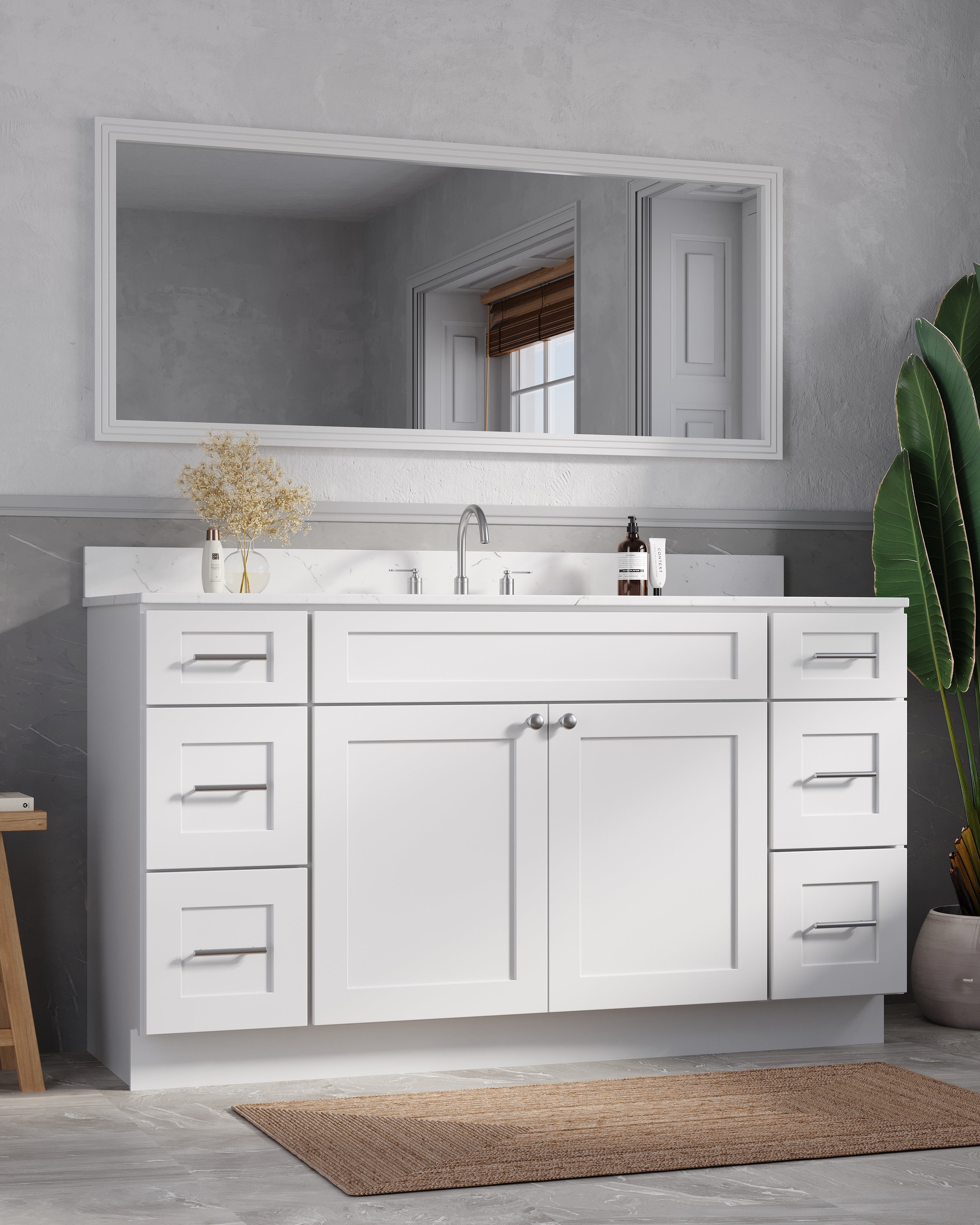 61'' Single Bathroom Vanity with Carrara Quartz Top