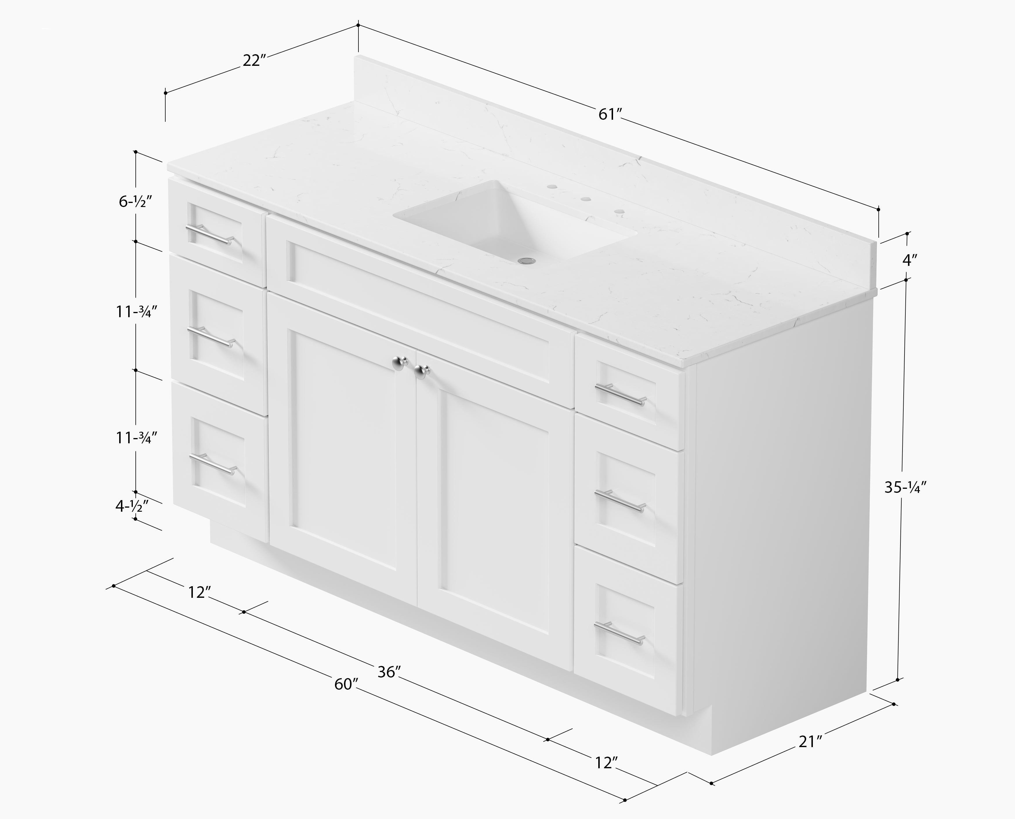 61'' Single Bathroom Vanity with Carrara Quartz Top