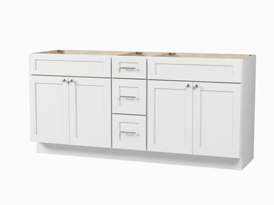 [color:White] 72" Double Bathroom Vanity Base with Drawers - front view