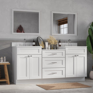 72'' Double Bathroom Vanity Cabinet Shaker Dovetail Solid Wood Drawer Carrara Quartz Top