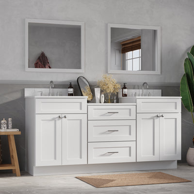 [color:White] 72'' Double Bathroom Vanity Cabinet Shaker, Carrara Quartz Top - front view