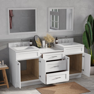 72'' Double Bathroom Vanity Cabinet Shaker Dovetail Solid Wood Drawer Carrara Quartz Top