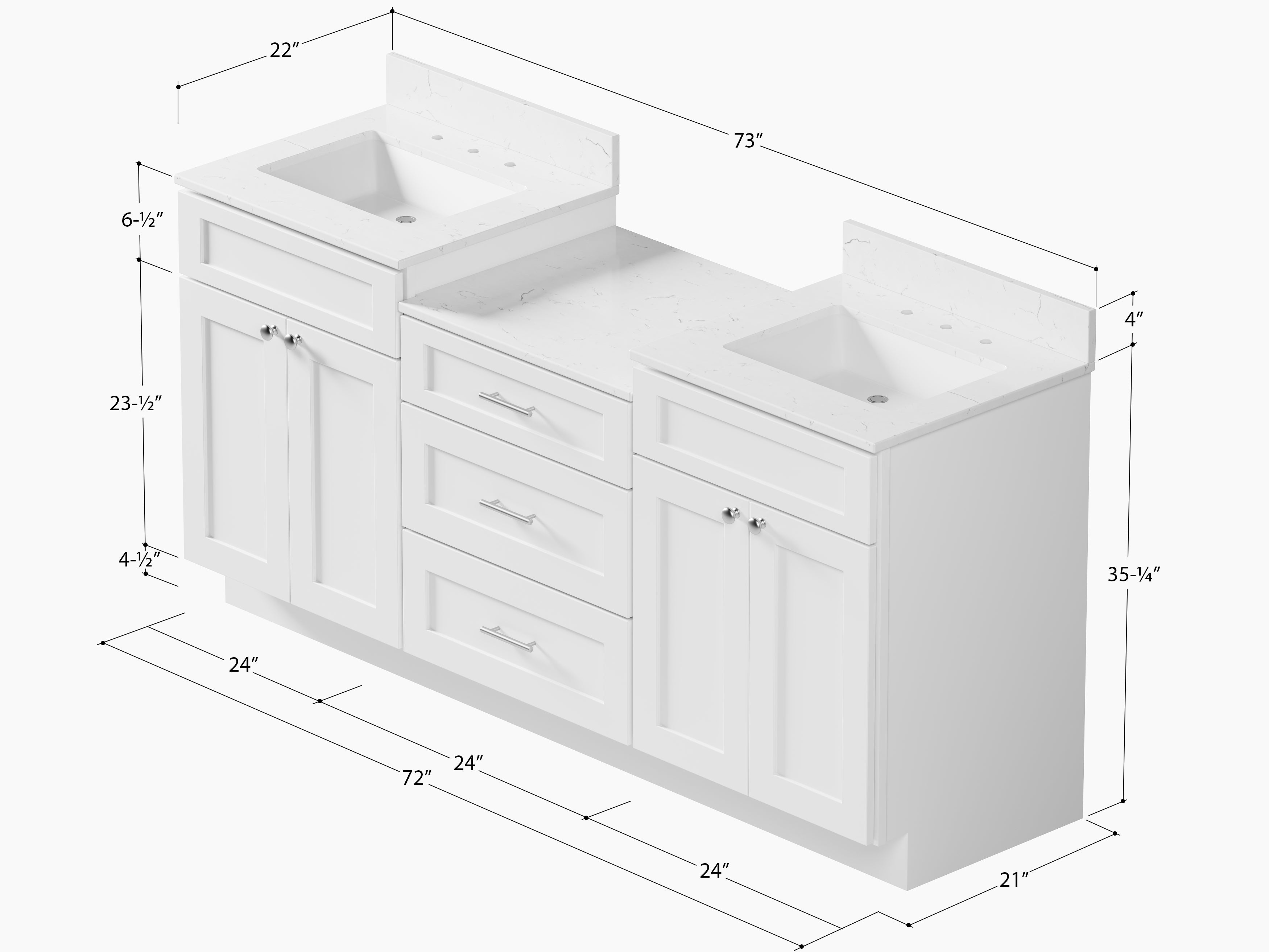 72'' Double Bathroom Vanity Cabinet Shaker Dovetail Solid Wood Drawer Carrara Quartz Top