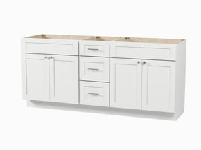 75" Double Bathroom Vanity Base Only in White - front view