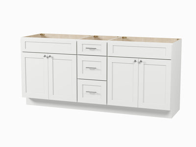 [color:White] 75" Double Bathroom Vanity Base Only in White - front view