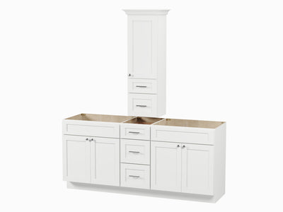 [color:White] 75' Double Bathroom Vanity With Countertop Tall Cabinet, Base Only - front view