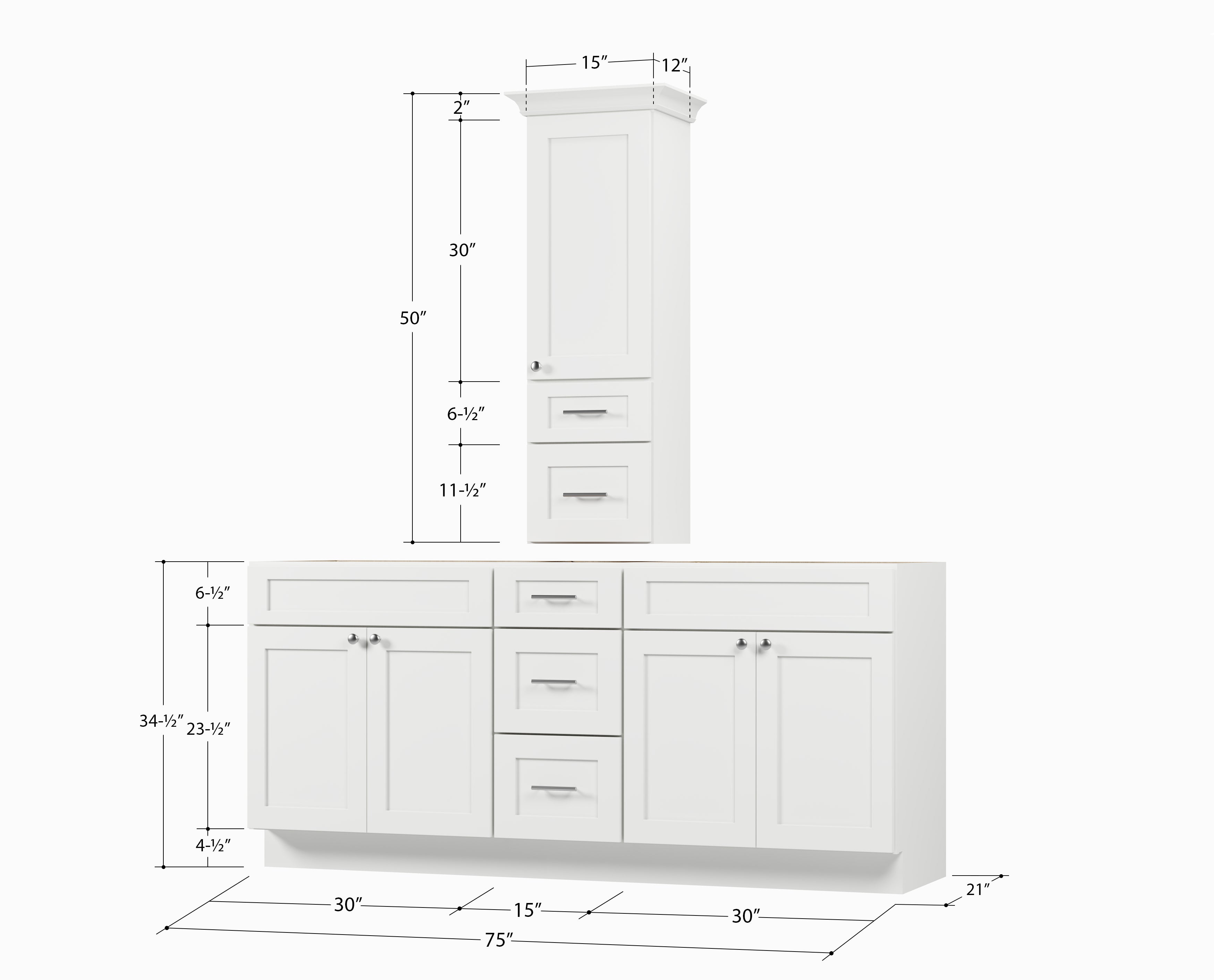Disar 75' Double Bathroom Vanity With Counter Top Tall Cabinet Base Only