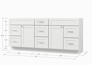 75" Double Bathroom Vanity Base only in White
