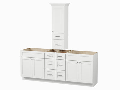 [color:White] 84' Double Bathroom Vanity With Countertop Tall Cabinet, Base Only - front view