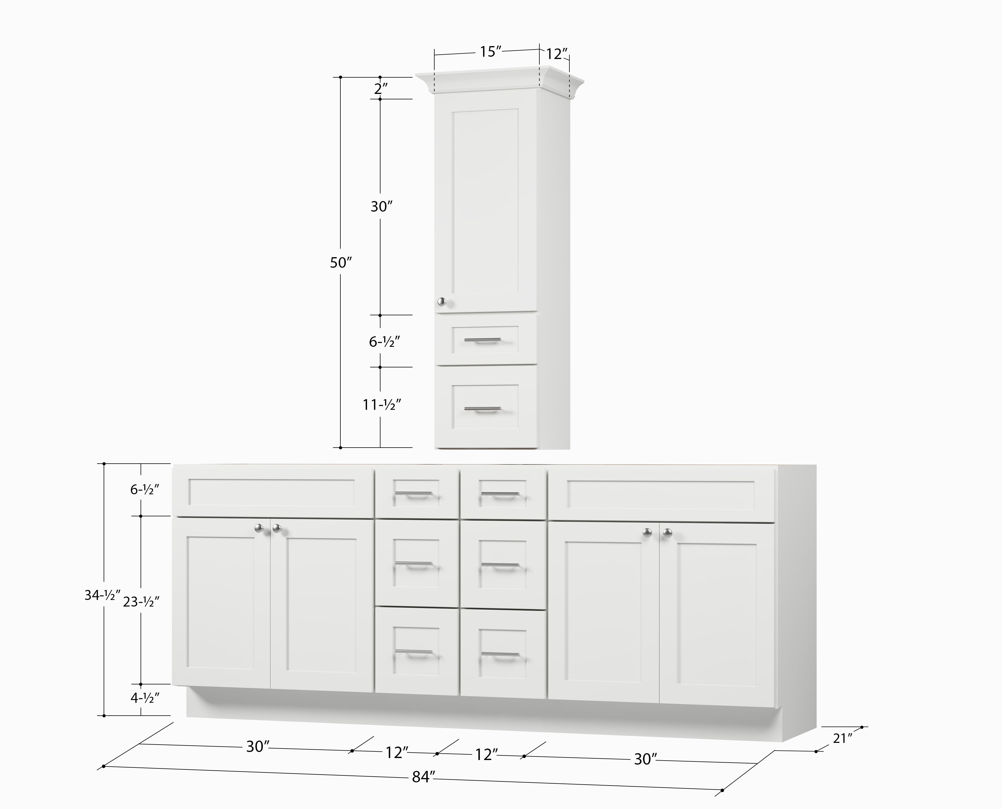Disar 84' Double Bathroom Vanity With Counter Top Tall Cabinet Base Only