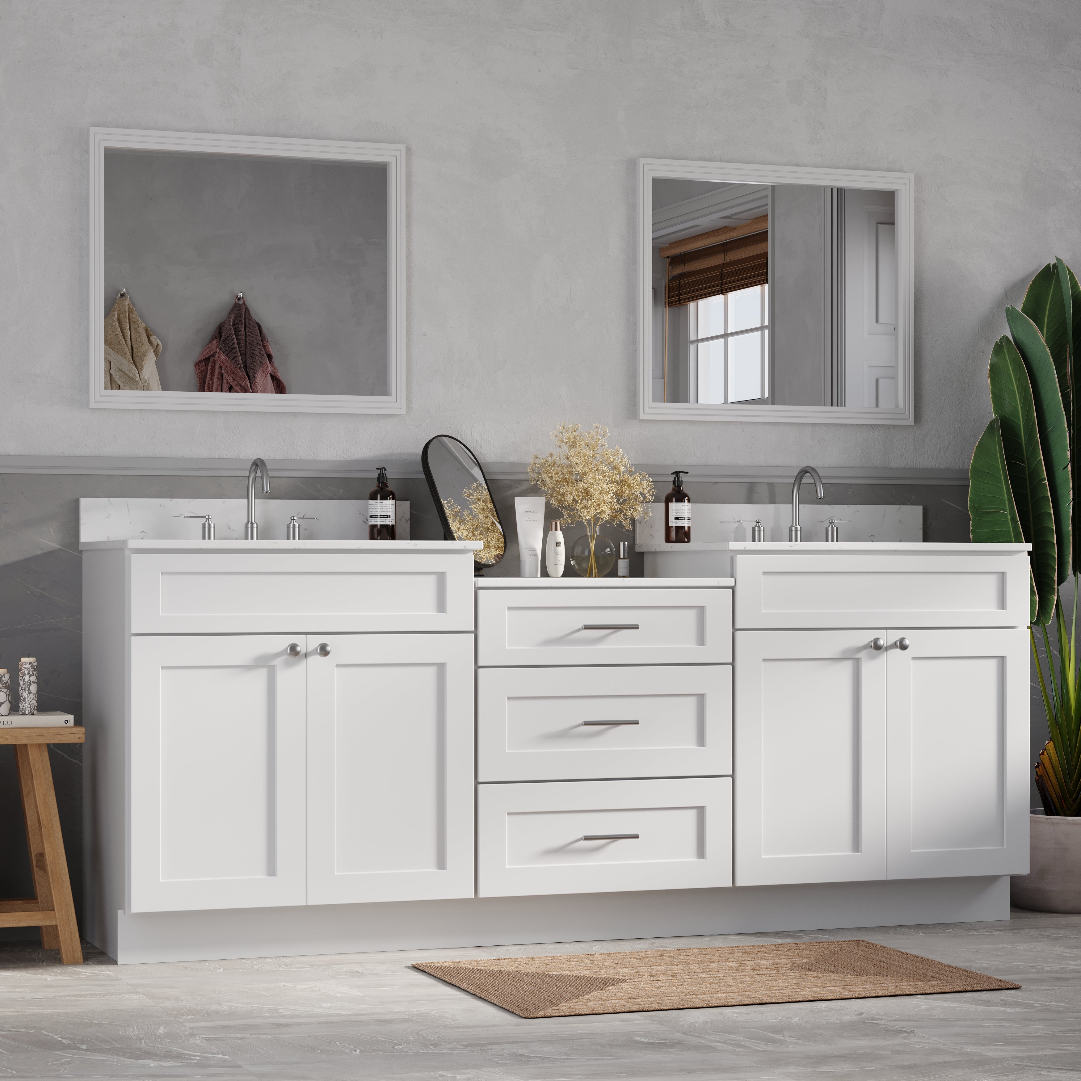 84'' Double Bathroom Vanity Cabinet Shaker Dovetail Solid Wood Drawer Carrara Quartz Top