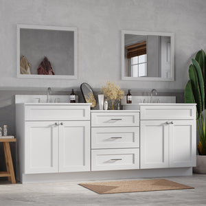 84'' Double Bathroom Vanity Cabinet Shaker Dovetail Solid Wood Drawer Carrara Quartz Top