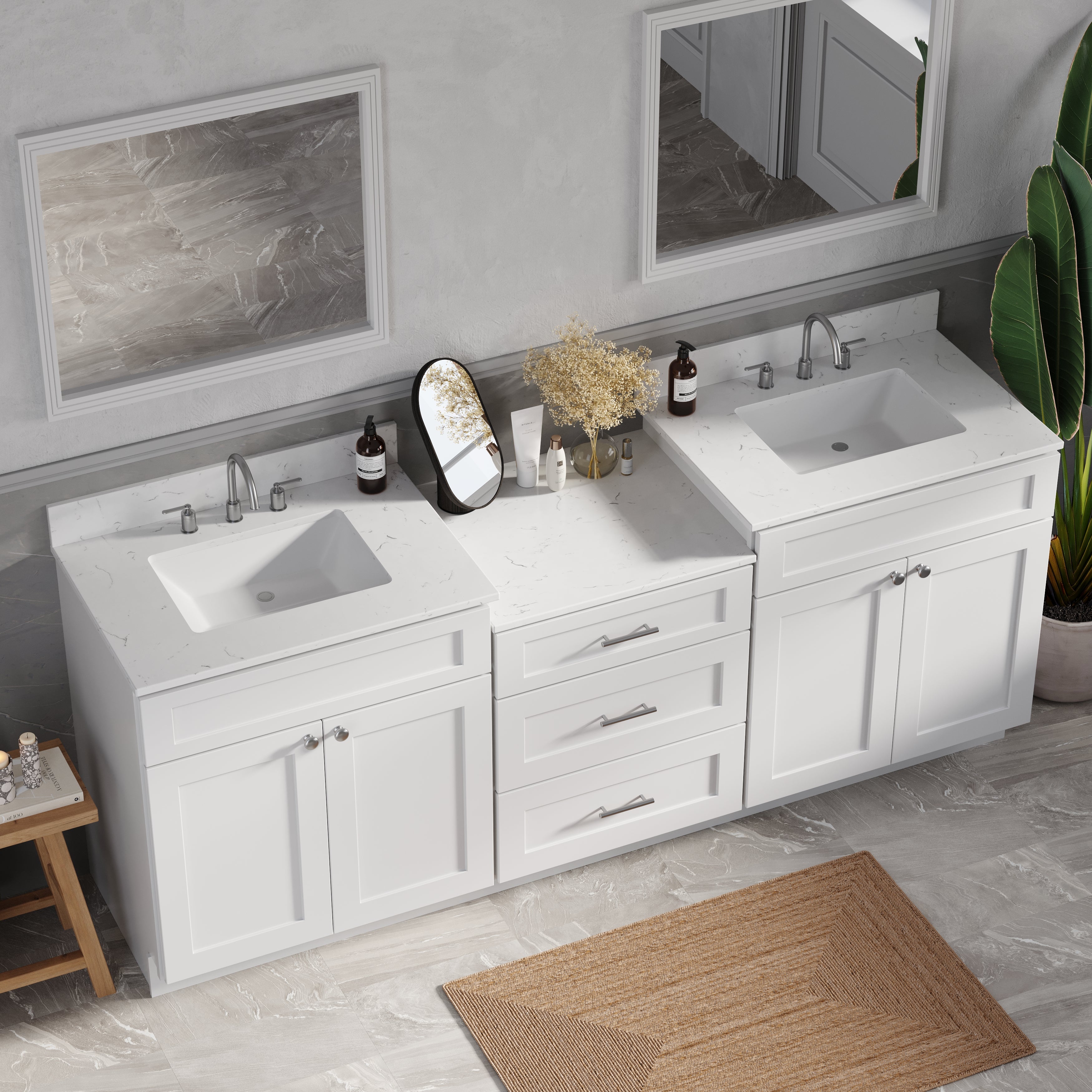 84'' Double Bathroom Vanity Cabinet Shaker Dovetail Solid Wood Drawer Carrara Quartz Top