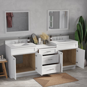 84'' Double Bathroom Vanity Cabinet Shaker Dovetail Solid Wood Drawer Carrara Quartz Top