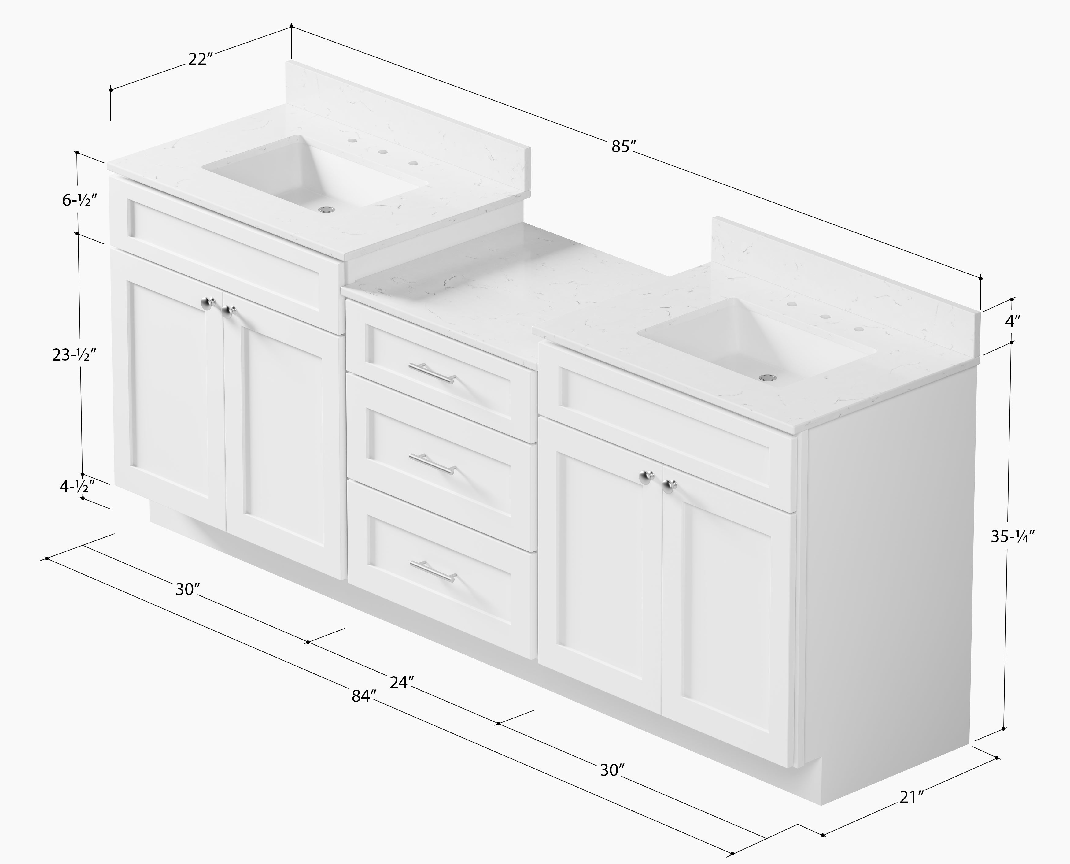 84'' Double Bathroom Vanity Cabinet Shaker Dovetail Solid Wood Drawer Carrara Quartz Top