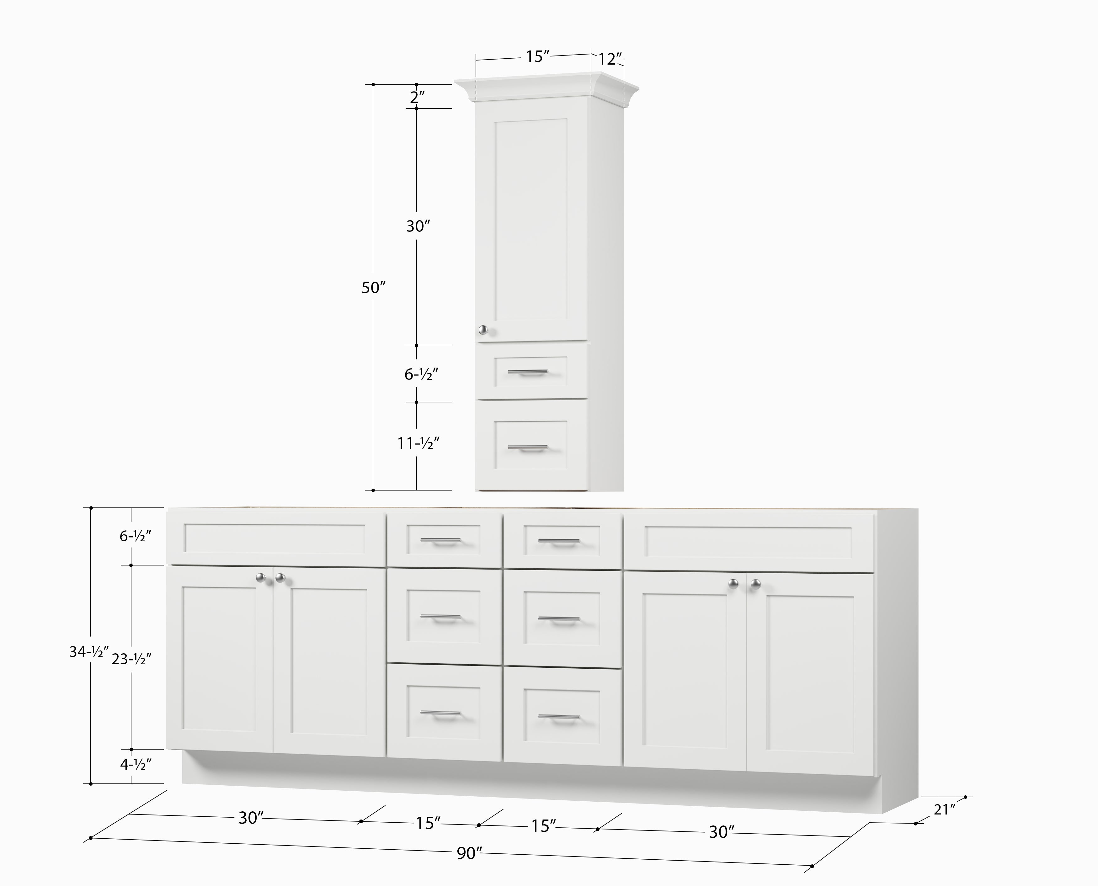 Disar 90' Double Bathroom Vanity With Counter Top Tall Cabinet Base Only