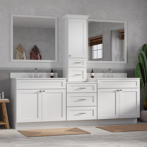 96'' Double Bathroom Vanity With Counter Top Tall Cabinet Shaker Dovetail Solid Wood Drawer Carrara Quartz Top