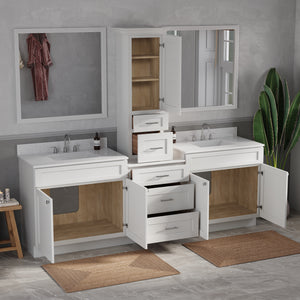 96'' Double Bathroom Vanity With Counter Top Tall Cabinet Shaker Dovetail Solid Wood Drawer Carrara Quartz Top