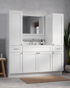Disar 66'' Single Bathroom Vanity With Linen Tall Cabinet Shaker Dovetail Solid Wood Drawer Carrara Quartz Top