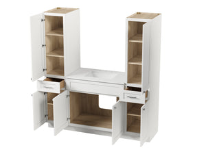 Disar 66'' Single Bathroom Vanity With Linen Tall Cabinet Shaker Dovetail Solid Wood Drawer Carrara Quartz Top