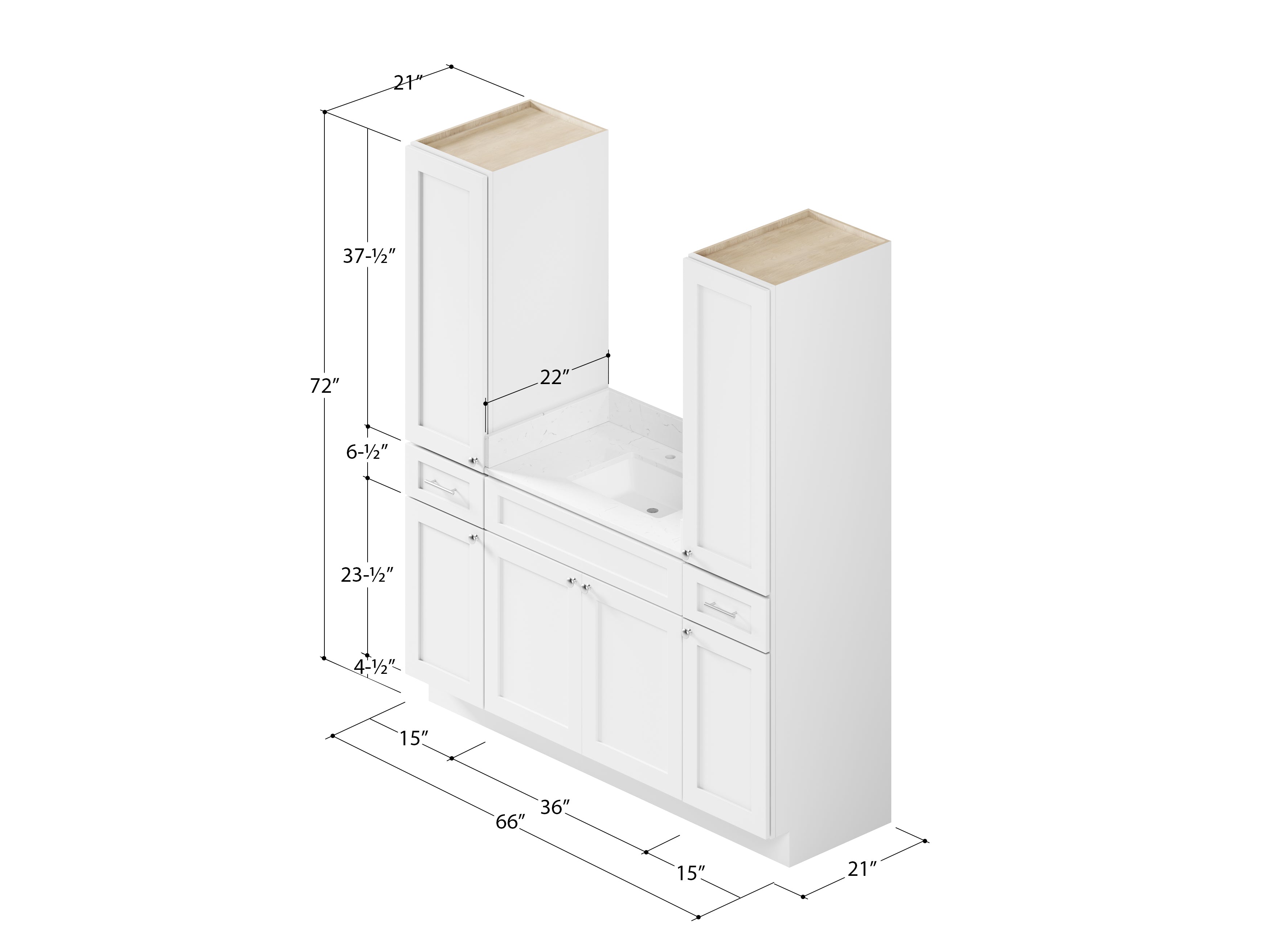 Disar 66'' Single Bathroom Vanity With Linen Tall Cabinet Shaker Dovetail Solid Wood Drawer Carrara Quartz Top