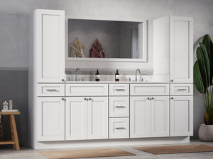 Disar 90'' Double Bathroom Vanity With Linen Tall Cabinet Shaker Dovetail Solid Wood Drawer Carrara Quartz Top