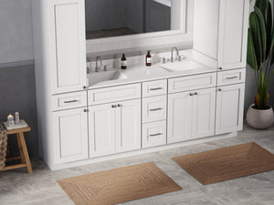 Disar 90'' Double Bathroom Vanity With Linen Tall Cabinet Shaker Dovetail Solid Wood Drawer Carrara Quartz Top