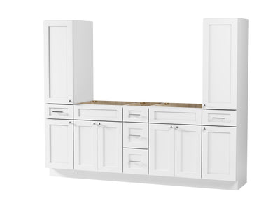 [color:White] 90'' Double Bathroom Vanity With Tall Linen Cabinet, Base Only - front view