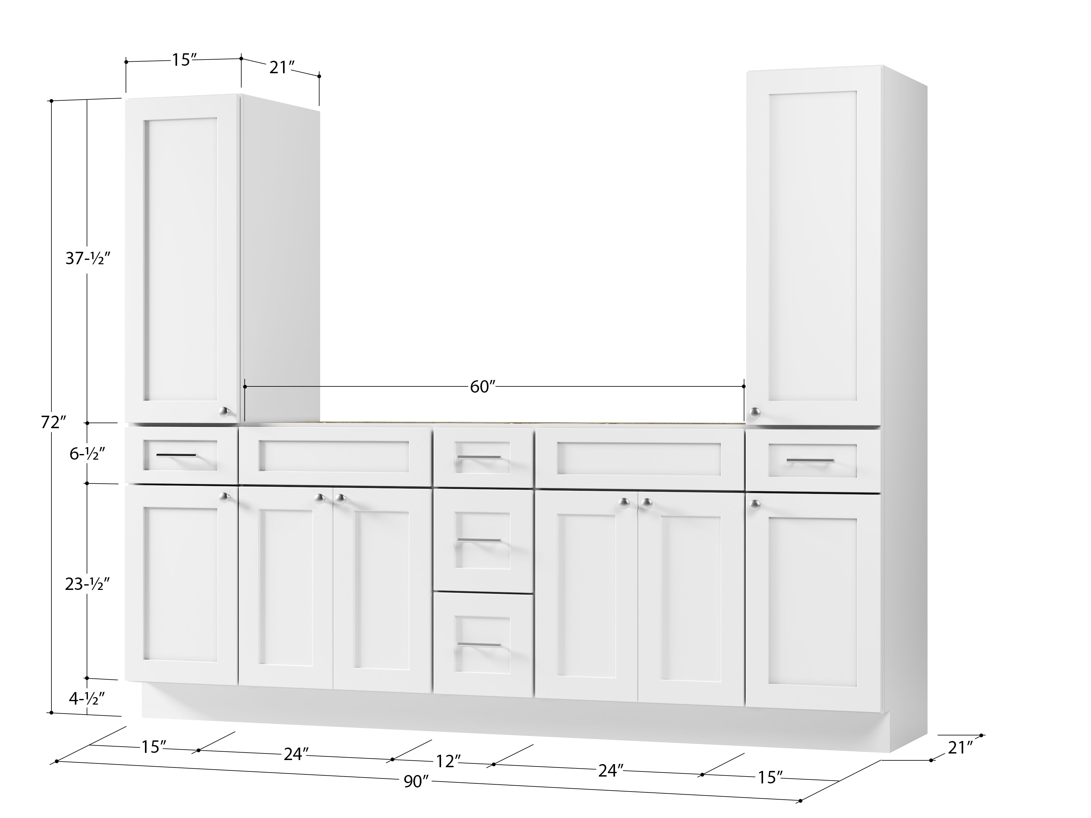 Disar 90'' Double Bathroom Vanity With Tall Linen Cabinet Dovetail Solid Wood Drawer Base Only