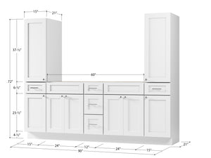 Disar 90'' Double Bathroom Vanity With Tall Linen Cabinet Dovetail Solid Wood Drawer Base Only