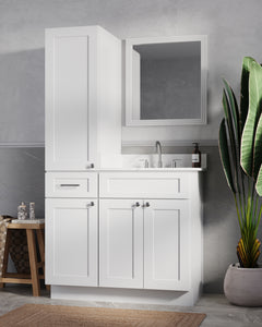 Disar 39'' Single Bathroom Vanity With Left Linen Tall Cabinet Dovetail Solid Wood Drawer Carrara Quartz Top