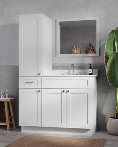 Disar 45' Single Bathroom Vanity With Left Linen Tall Cabinet Dovetail Solid Wood Drawer Carrara Quartz Top